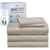California Design Den Split King Sheet Set, Luxury 800 Thread Count, 100% Cotton Sateen, 5-Pc Bedding with Deep Pockets, Cooling & Softer Than Egyptian Cotton Sheets - Beige