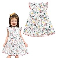 Curipeer Little Girls Summer Dress Floral Short Sleeve Cotton Casual Outfits Beach Dress 2-8Y