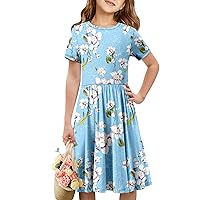 storeofbaby Girls Short Sleeve Dress Casual A Line Twirly Skater Dresses 4-13 Years