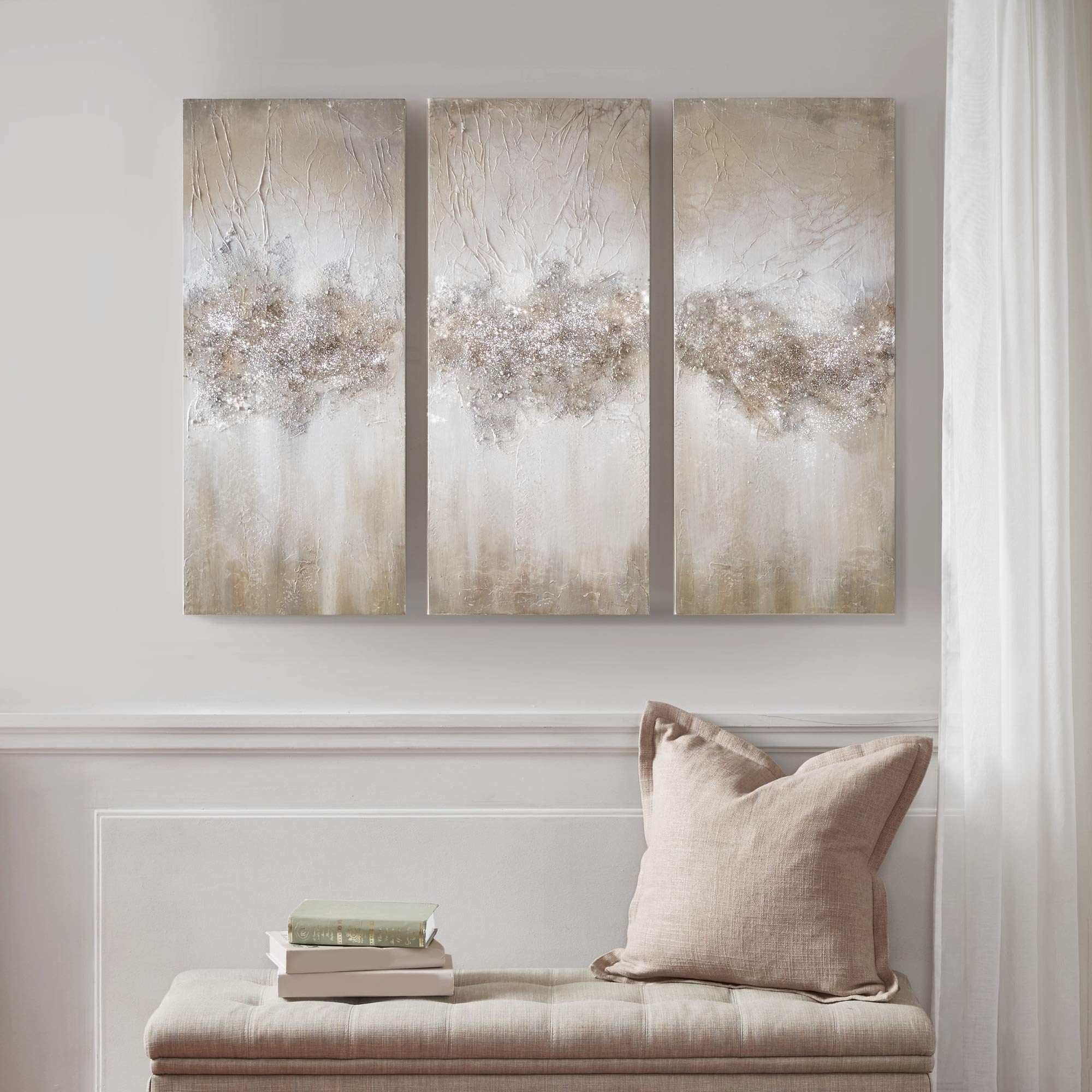 Madison Park Wall Art Living Room Décor - Embellished Hand Painted Canvas, Home Accent Glitter Abstract Bathroom Decoration Ready to Hang Painting for Bedroom, 15