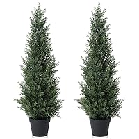 3FT Artificial Cedar Topiary Trees for Outdoors Potted Fake Cypress Trees Faux Evergreen Plants for Home Porch Decor Set of 2
