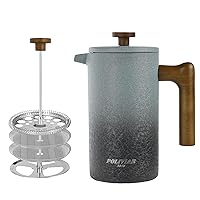 POLIVIAR French Press Coffee Maker, 34 oz Coffee Press with Real Wood Handle, Double Wall Insulation & Dual-Filter Screen, Food Grade Stainless Steel for Good Coffee and Tea JX2023-FPLL