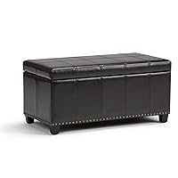 SIMPLIHOME Amelia 33 Inch Wide Transitional Rectangle Storage Ottoman Bench in Tanners Brown Vegan Faux Leather, For the Living Room, Entryway and Family Room