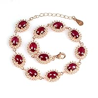 7X5 MM Oval Natural Ruby Cabochon 12.50 CT Gems July Birthstone 14K Solid Rose Gold Plated Adjustable Chain Bracelet Birthday Gift For Her