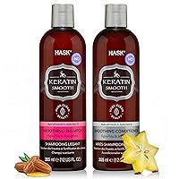 HASK Keratin Smoothing Shampoo + Conditioner Set for All Hair Types, Color Safe, Gluten-Free, Sulfate-Free, Paraben-Free, Cruelty-Free - 1 Shampoo and 1 Conditioner