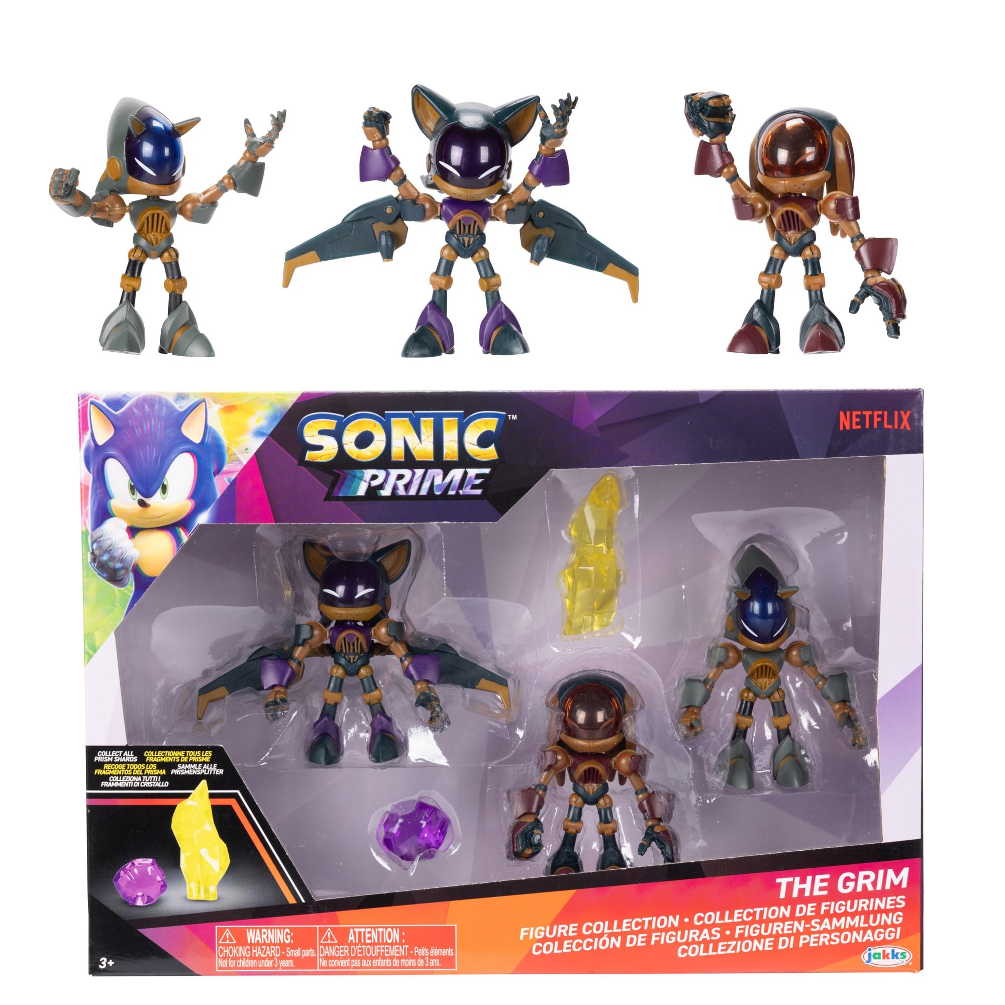 Sonic Prime 2.5-inch Action Figures The Grim Themed 5 Pieces: Sonic Trooper, Knuckles Trooper, Rouge Trooper, Yellow Shard and Purple Shard. Ages 3+ (Officially Licensed by Sega and Netflix)