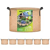 Grow Bag 15 Gallon 6-Pack Heavy Duty Plant Pots, 300g Thick Nonwoven Fabric Containers Aeration with Nylon Handles, for Planting Vegetables, Fruits, Flowers, Tan 2024 Version
