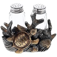 Sea Turtle Seashell Coral Salt and Pepper Shaker Set - Nautical Ocean Beach Coastal Decor