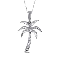 Sterling Silver 1/20ct TDW Diamond Palm Tree Fashion Pendant Necklace for Women(I-J, I2)