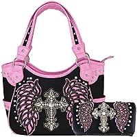 Western Style Cross Laser Cut Wings Purse Concealed Carry Handbags Women Country Shoulder Bag Wallet Set