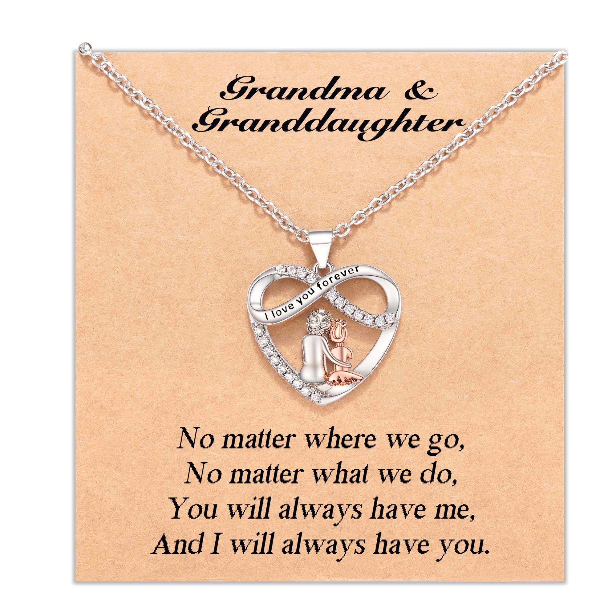 JOGDIAM Christmas Gifts for Grandma Granddaughter, Infinity Heart Pendant Birthday Christmas Jewelry Gifts for Women Girls