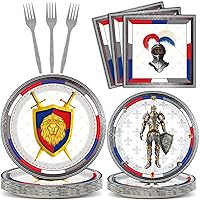 96 Piece Medieval Party Decorations Castle Birthday Paper Plates and Napkins Knights Party Birthday Supplies Favors for Boys and Girls, Medieval Party Decor Serves 24