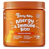 Zesty Paws Dog Allergy Relief - Anti Itch Supplement - Omega 3 Probiotics for Dogs - Salmon Oil Digestive Health - Soft Chews for Skin & Seasonal Allergies - With Epicor Pets - PB - 90 count