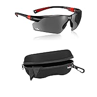 NoCry Safety Sunglasses with Green Tinted Wraparound Lenses; Adjustable Arms; UV 400 Protection; ANSI Z87.1 Rated & Storage Case for Safety Glasses, Reinforced Zipper and Handy Belt Clip