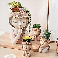 Cute Succulent Plant Pot with Drainage Hole large girl face planter pot big Resin lady head planter 11 inch tall flower vases for indoor and Outdoor plants fairy garden gift for female plants lover
