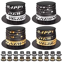 24 Pcs New Year's Eve Party Top Hat Accordion Hats for 2024 Happy New Year Eve Party Supplies Decorations Black Gold Cardboard Fold Paper Hats for Costume Headwear