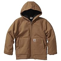 Carhatt Boys FlannelLined Hooded Canvas Insulated ZipUp Jacket