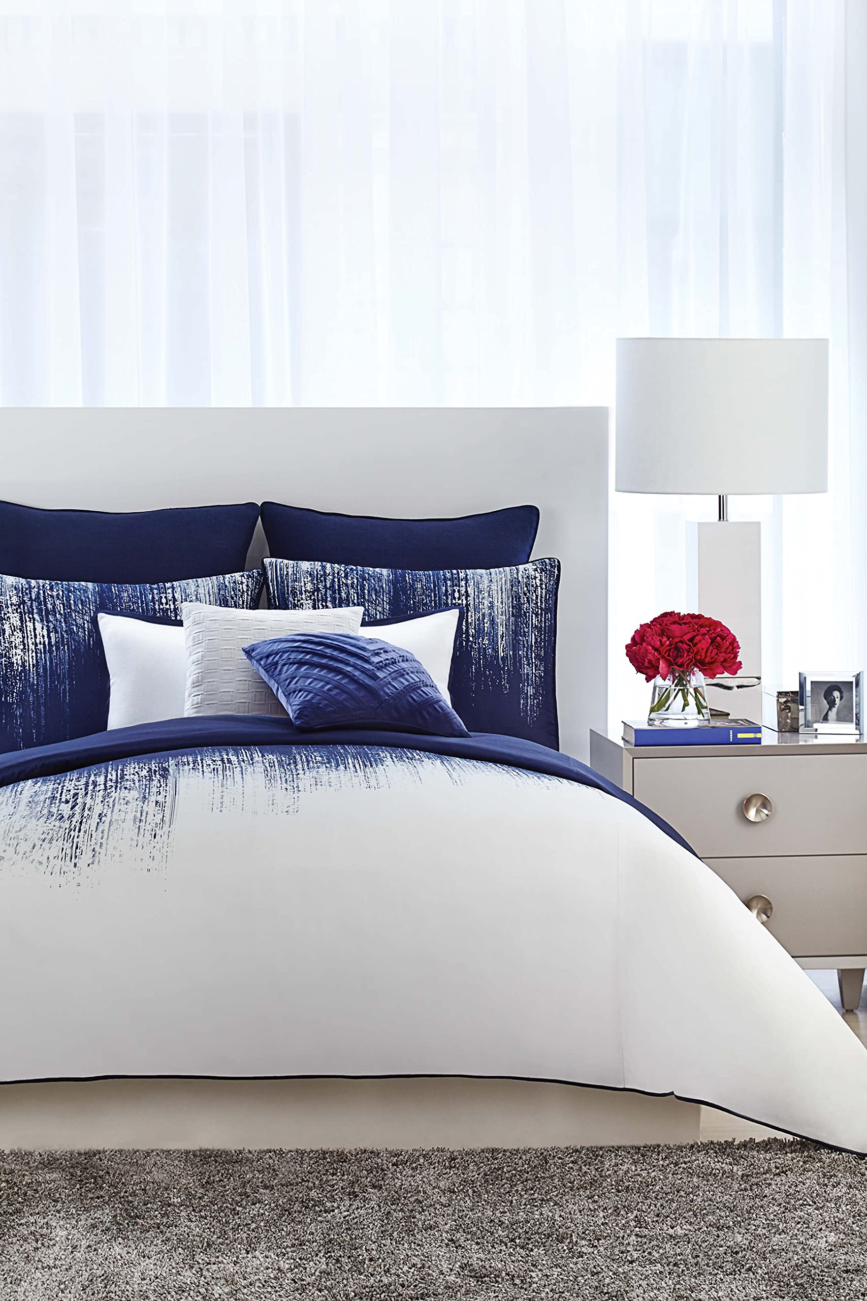 Vince Camuto - King Comforter and Sham Set - Abstract Brushstroke Pattern - Lyon Collection - Blue/White