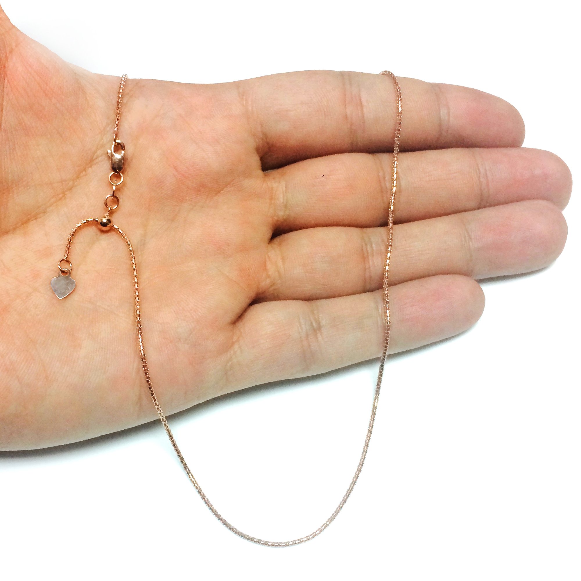 14k Rose Gold Adjustable Popcorn Link Chain Necklace, 1.3mm, 22
