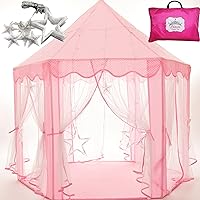 Princess Castle Playhouse Tent Toy for Girls with Large Star Lights, Pink Girls Kids Play House Indoor, Birthday for Little Girls Age 3 4 5 6 7, Play Tent for 3-10 Year Old Girls