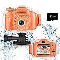 Agoigo Kids Camera Toys for 3-9 Year Old Girls Boys Children Mini Digital Camcorder Cameras with Waterproof Case, Christmas Birthday Festival Gift for 3 4 5 6 7 8 9 Toddler with 32GB Card (Orange)