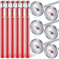 6 Pcs Stainless Steel Kitchen Thermometer with 5 Inch Long Stem 1 Inch Dial Thermometer Milk Frothing Food Thermometer for Oven Probe Meat Grill BBQ Cooking Chocolate Water (Red)