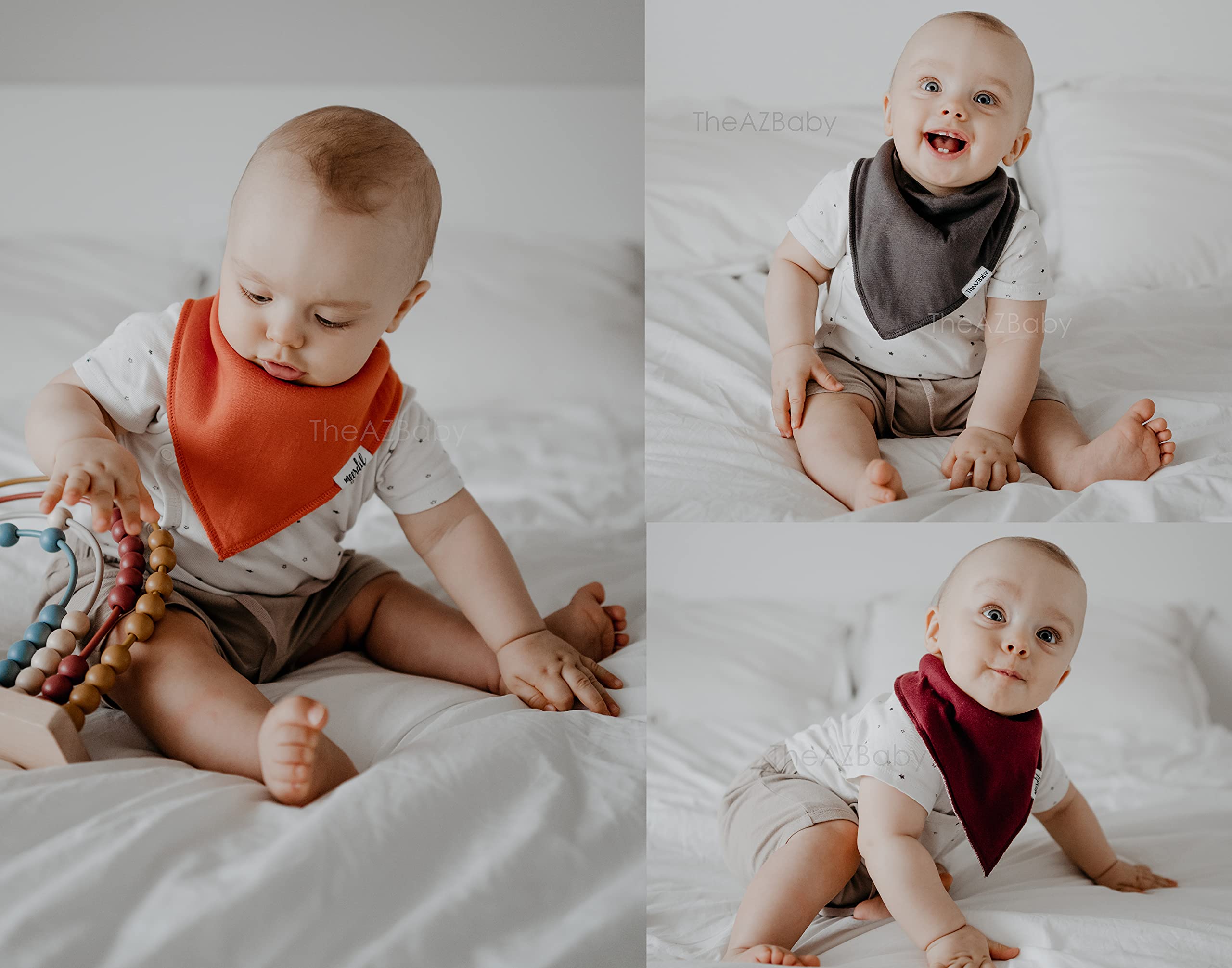 TheAZBaby Organic Cotton 10-Pack Baby Bandana Drool Bibs for Boys and Girls, Neutral Solid Bibs for Teething and Drooling.
