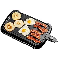 Electric Griddle with 16 x 10 Inch Flat Non-Stick Cooking Surface, Adjustable Thermostat, Essential Indoor Grill for Instant Breakfast Pancakes Burgers Eggs, Black GD1610B