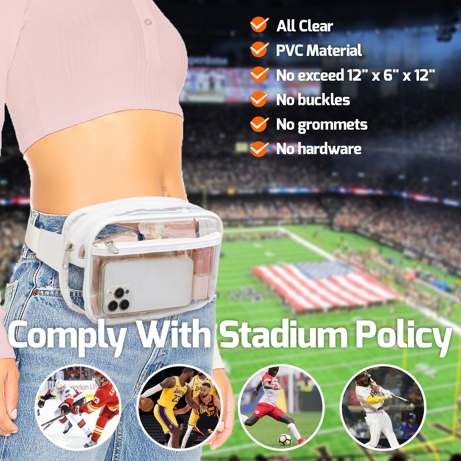 Veckle Clear Fanny Pack Stadium Approved - Bundle Sale