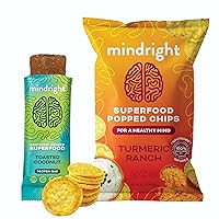 Superfood Vegan Protein Bars (Toasted Coconut,12 Pack) & Nootropic Snack Family Sized Popped Veggie Chips (Tumeric Ranch 1oz, 24 Pack) | Gluten Free Non-Gmo Healthy Food for Brain