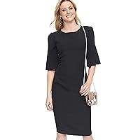 Women's Elegant 1/2 Sleeve Zipped and Button End Midi Pencil Dress with Open Back FA588