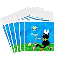 3dRose Cute Black Cat Happy Easter - Greeting Cards, 6 x 6 inches, set of 6 (gc_180667_1)