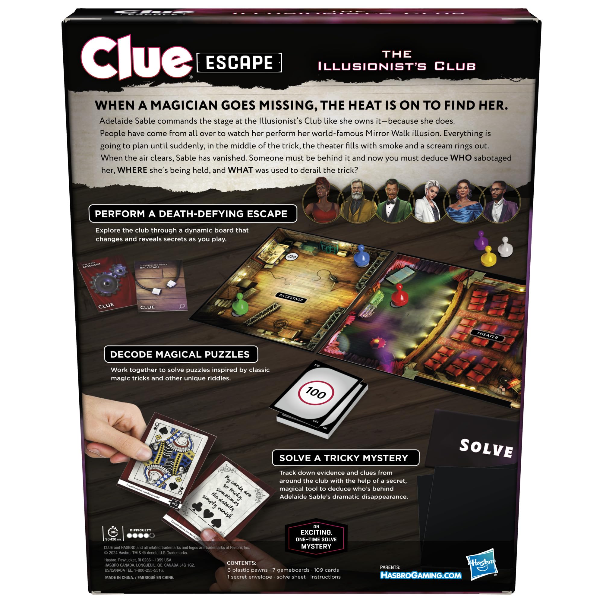 Clue Escape: The Illusionist’s Club Board Game | Escape Room Family Game | 1-Time Solve Mystery | Ages 10+ | 1-6 Players | Difficulty 4 | 90 - 120 Mins.
