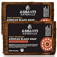 African Black Soap Bar | Scented Natural Black Soap with Raw Shea Butter and Coconut Oil - 2pk 4oz Bars (Fragrance Free)