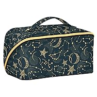 ALAZA Zodiac Sign Moon Star Makeup Bag Travel Cosmetic Bag Portable Zipper Cosmetic Pouch with Handle and Divider for Women Collage Dorm Business Trip