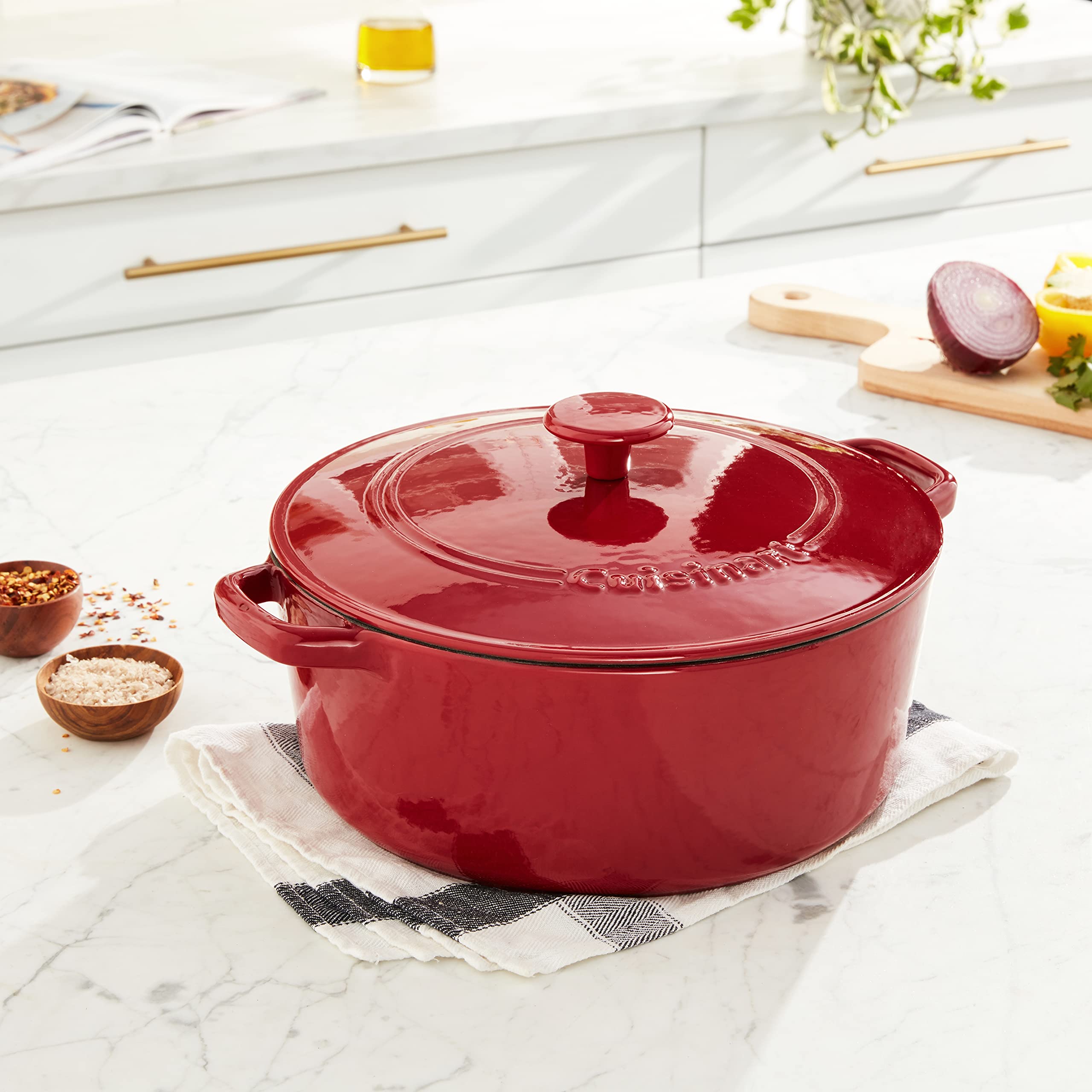 Cuisinart Chef's Classic Enameled Cast Iron 7-Quart Round Covered Casserole, Cardinal Red