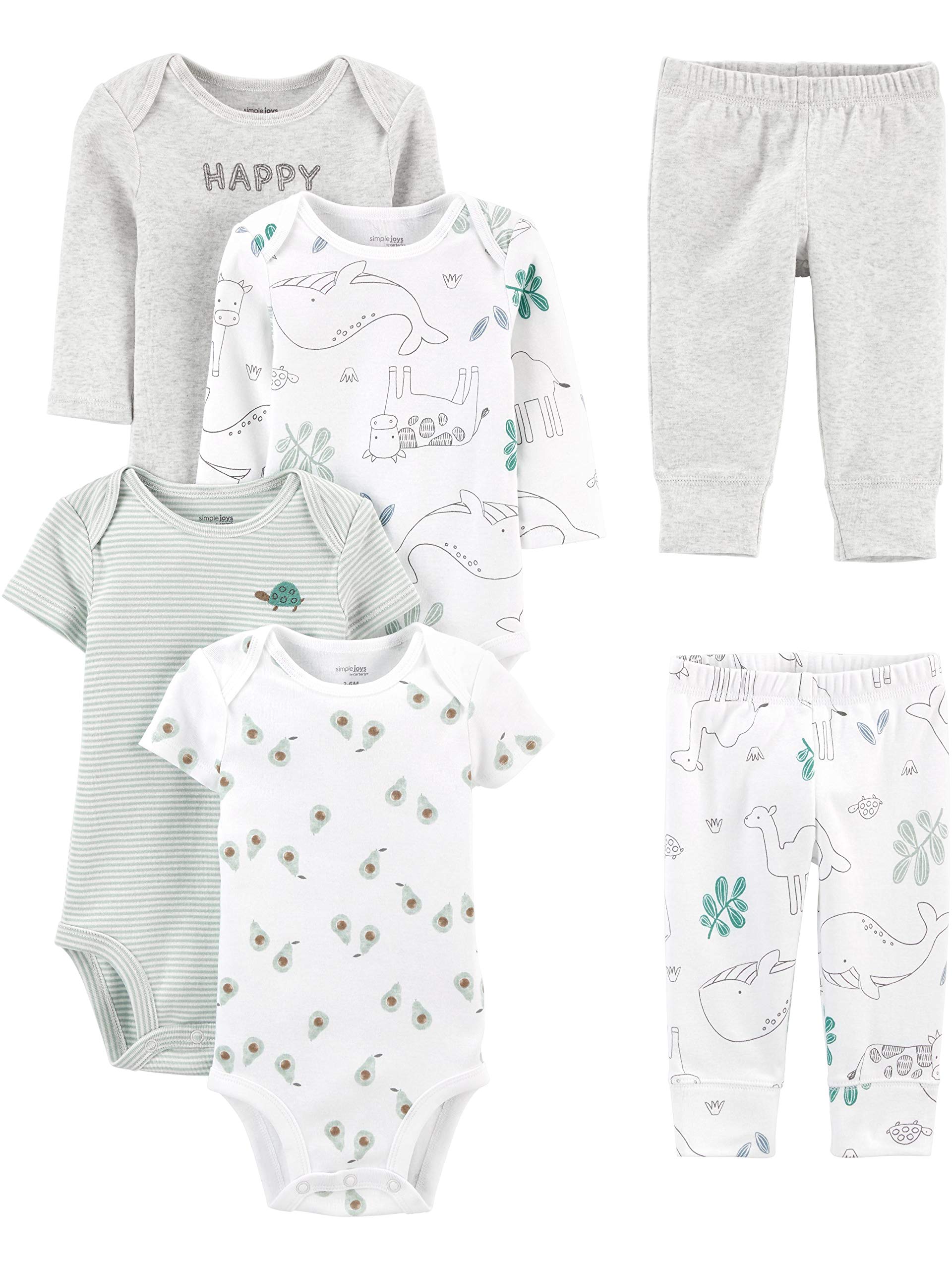 Simple Joys by Carter's Unisex Babies' 6-Piece Bodysuits (Short and Long Sleeve) and Pants Set