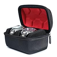 Hard Compact Watch Roll travel case, 2 Slots Portable holder and Organizer with Soft Pillow, keep watch from moving Deluxe red Lining (fit up to 55 mm)