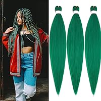 Braiding Hair Pre Stretched for Women Hair Extensions Box Braids Soft Synthetic Knotless Yaki Texture Hot Water Setting Braid Green (24inch 3Packs)
