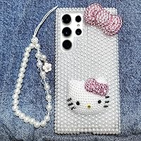 Victor for Samsung Galaxy A13 A14 A15 A51 A52 A53 A54 5G Pearl Phone Case for Women Girls,3D Jewelled Handmade Soft Silicone Shell with Short Lanyard (Pearl, for Samsung Galaxy A13 5G)