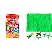 1200pcs pom poms+200pcs Green Pipe Cleaners, Art and Craft Supplies