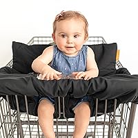 2-in-1 Cushy High Chair Cover and Shopping Cart Cover for Baby, Comfortable Cover for Grocery Cart, Universal Fit Cart Cover for Babies, Includes Storage Pouch - Black