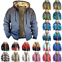 Mens Fleece Jacket Full Zip Hooded Winter Coats Outdoor Thicken Warm Jackets with Pocket Vintage Casual Lined Coat