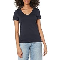 Tommy Hilfiger Women's Short Sleeve Tops - Cotton Shirts With V-neckline and Logo Detail