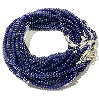 24 inch Long rondelle Shape Faceted Cut Natural Blue Corundum 4 mm Beads Necklace with 925 Sterling Silver Clasp for Women, Girls Unisex