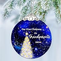 FKOG Glass Our First Christmas As Grandparents Ornament 2023, New Grandma Grandpa Christmas Tree Ornament Decor for Grandparents Grandfather Grandmother