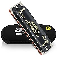 Diatonic Harmonica Key of D 10 Holes 20 Tones 008K Blues Harp Mouth Organ Harmonica with Black Cover, Top Grade Harmonica for Adults, Professionals and Students