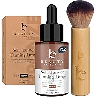 Self Tanning Drops & Kabuki Face Brush - Made with Natural and Organic Ingredients, Medium Face Tanning Drops to Add to Lotion, Moisturizing Bronzing Drops for Face & Body, Toxin Free Face Tanner
