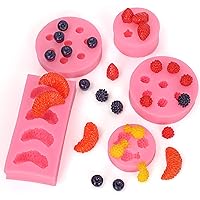Juome 5pcs Fruit Shaped Jelly Molds, 3D Mini Pineapple Strawberry Orange Blueberry Mulberry Candle Silicone Fruit Mold for Cupcake Decorating, Soap