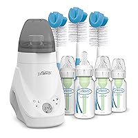 Dr. Brown’s Deluxe Baby Bottle Warmer and Sterilizer For Bottles and Baby Food Jars with Anti-Colic Options+ Baby Bottles 4 oz Level 1 Slow Flow Nipple, 4 Pack, 0m+ and Bottle Cleaning Brush Set, Blue